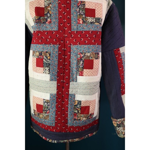 Vintage Womens Hand Made Floral Patchwork Quilt Coat Quilted Button Down Jacket - Picture 13 of 16